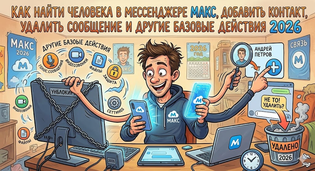 Как найти человека в МАКС, добавить контакт, удалить сообщение и другие базовые действия 2026