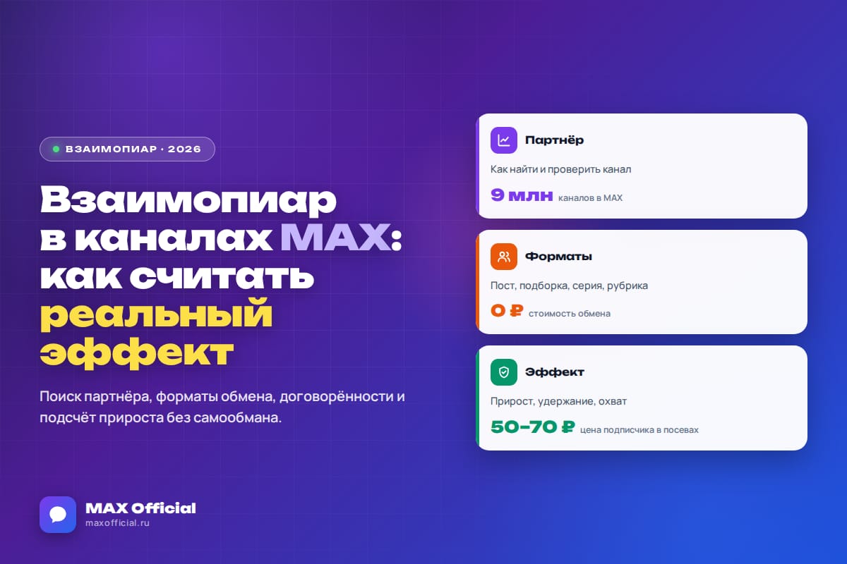 Взаимопиар в каналах MAX: как искать партнёра, договариваться и считать эффект