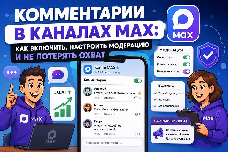 Комментарии в каналах MAX: как включить, настроить модерацию и не потерять охват