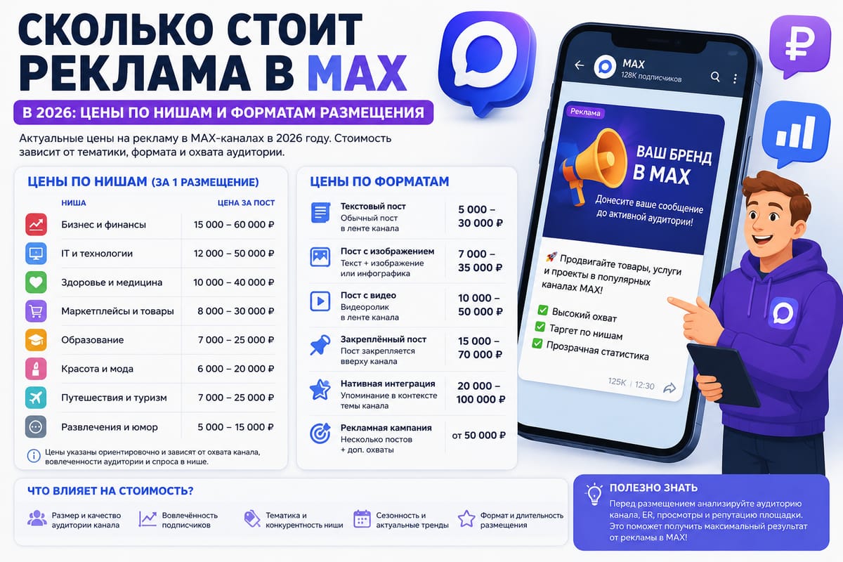 Сколько стоит реклама в MAX в 2026: цены по нишам и форматам размещения