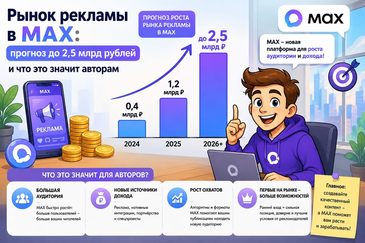Рынок рекламы в MAX: прогноз до 2,5 млрд рублей и что это значит авторам