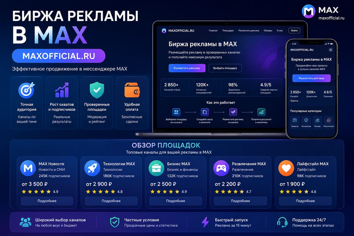 Биржи рекламы в MAX: обзор площадок и чем они отличаются друг от друга