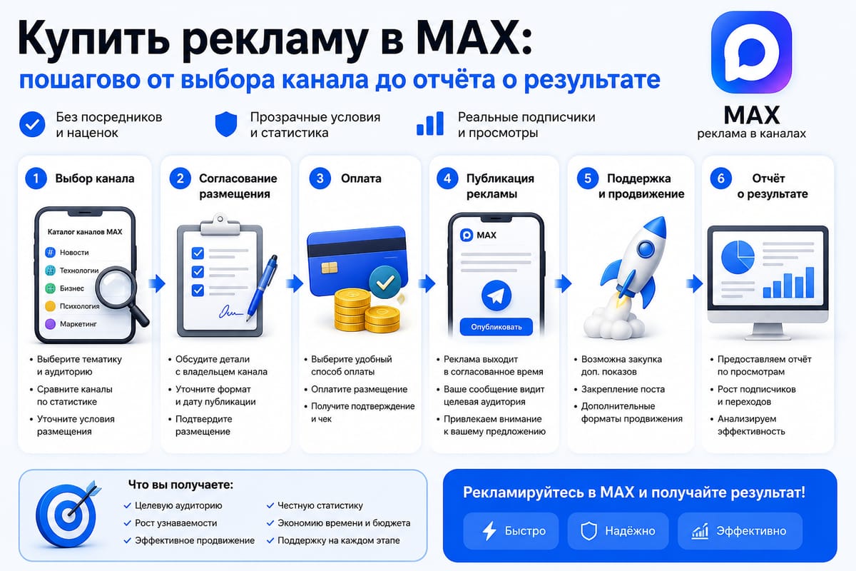 Купить рекламу в MAX: пошагово от выбора канала до отчёта о результате