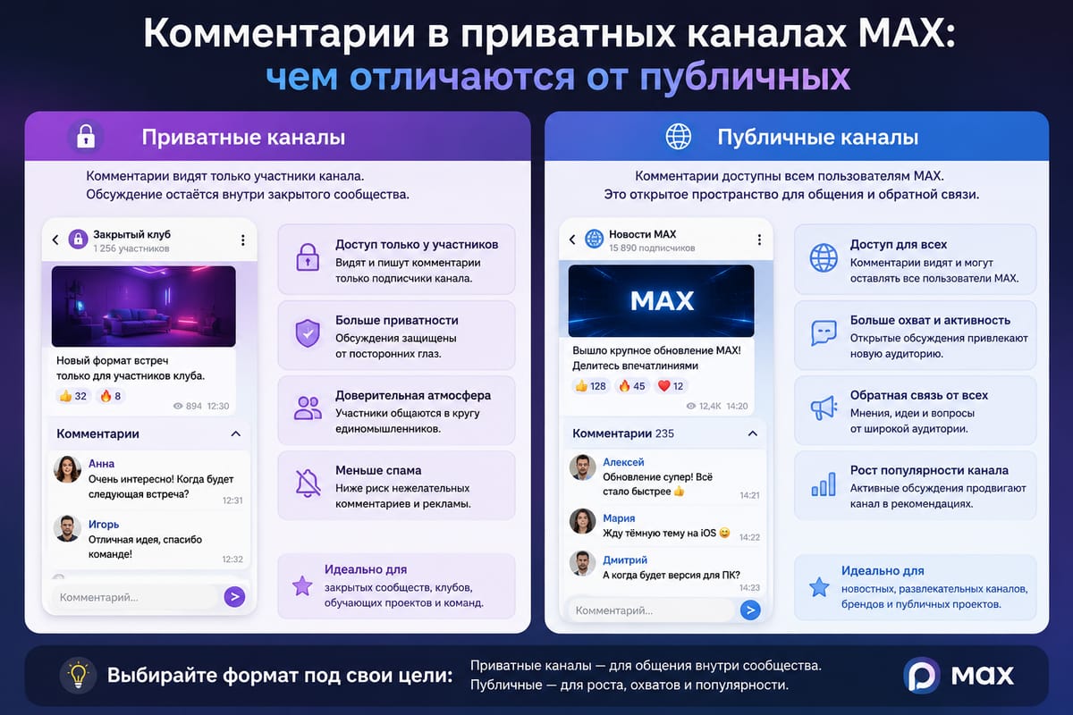 Комментарии в приватных каналах MAX: чем отличаются от публичных
