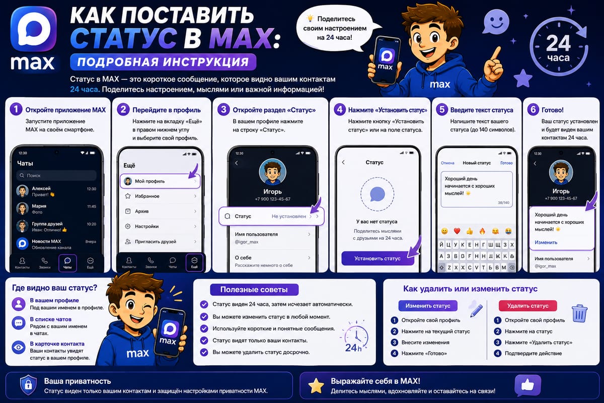 Поставьте статус в MAX легко и стильно