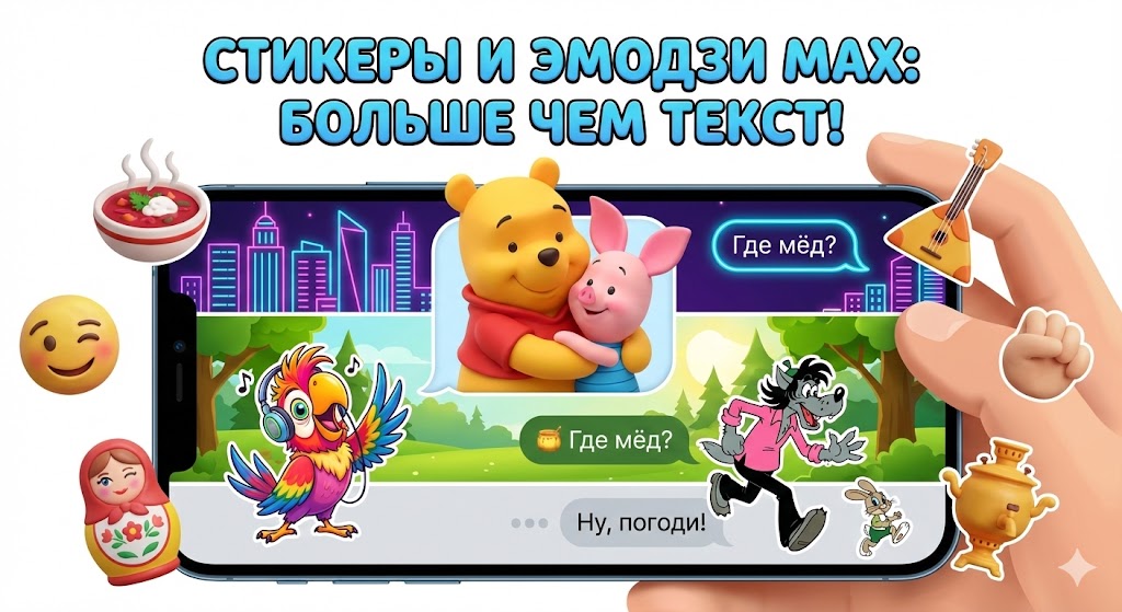 стикеры, эмодзи и темы в мессенджере MAX